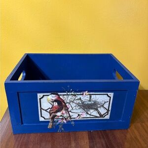 Blue Decorative Storage Box with Bird Design